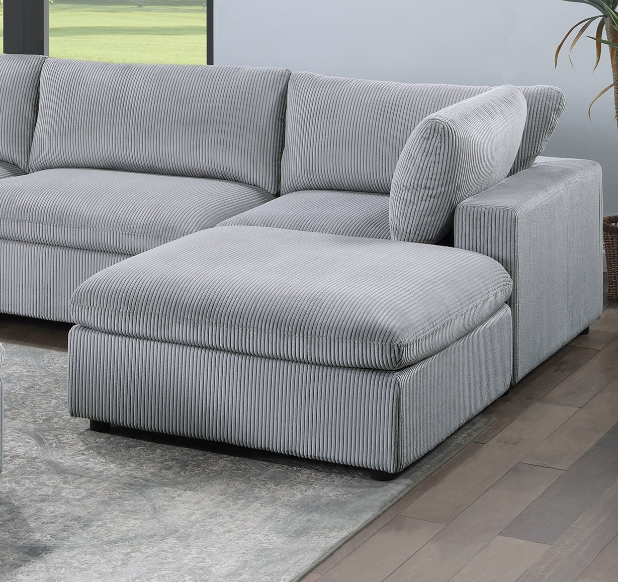 Dark Gray Color 8pc Modular Sectional Set Corduroy Upholstery Couch 3x Corner wedge 3x Armless Chairs 2x Ottomans Living Room Furniture - detail view 6