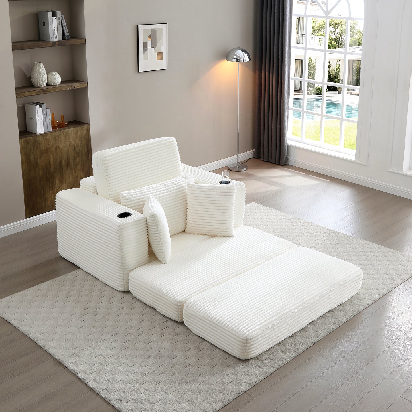 52" Boneless Chaise Lounge Chair Indoor-Oversized Cloud-Like Cozy Comfy Modular 3-in-1 Sofa Bed for Reading - Beige - detail view 3