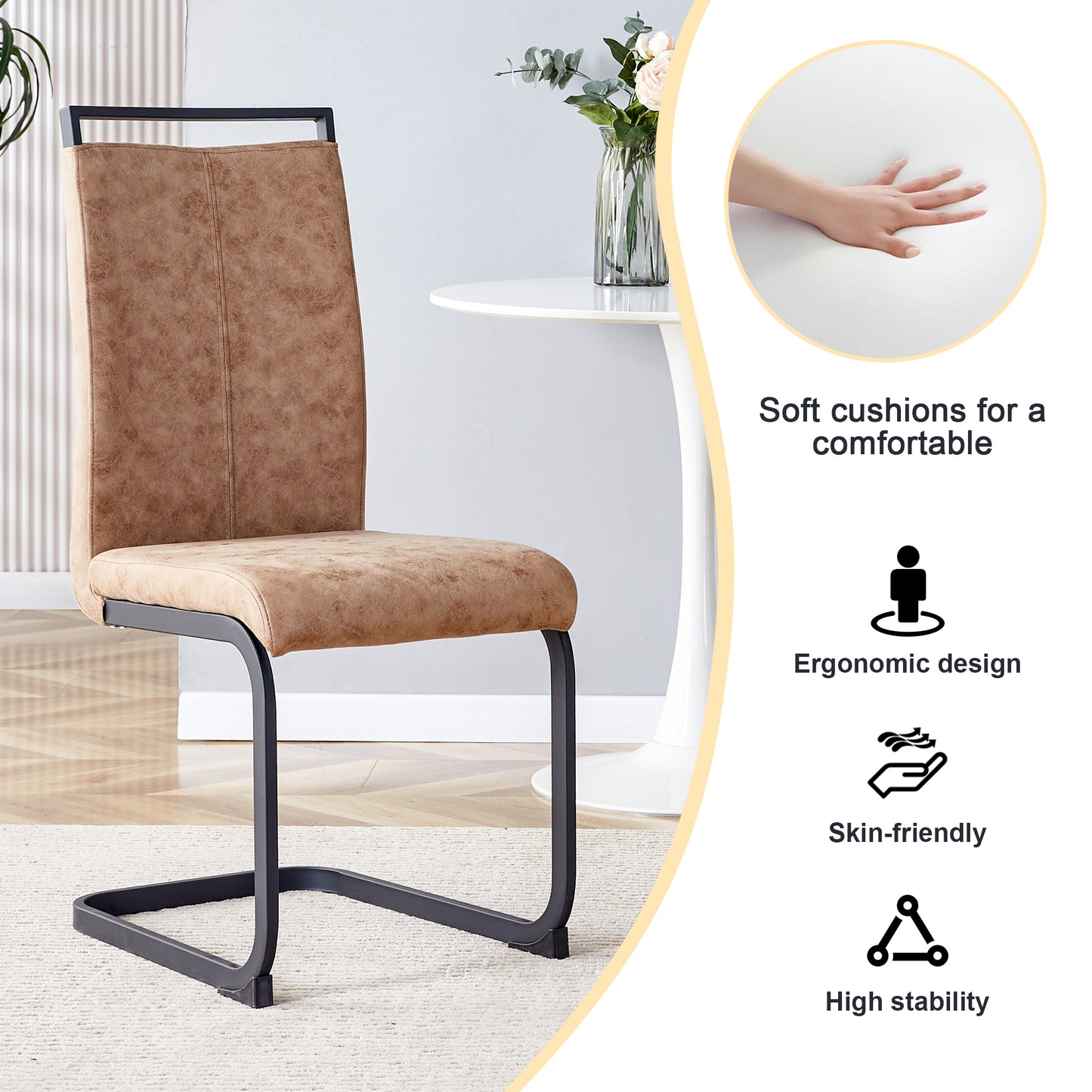 Black Upholstered Fabric Dining Chairs with Black Legs (set of 2) - detail view 7