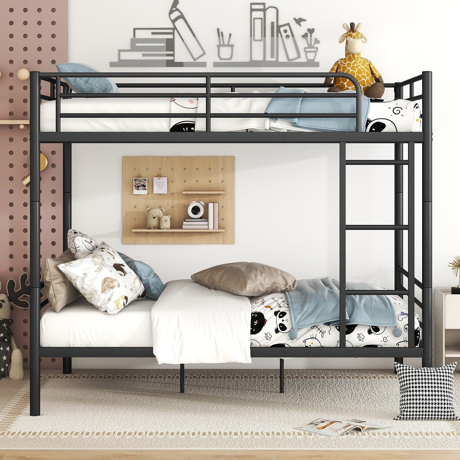 Teddy Full Over Full Metal Bunk Bed, Black