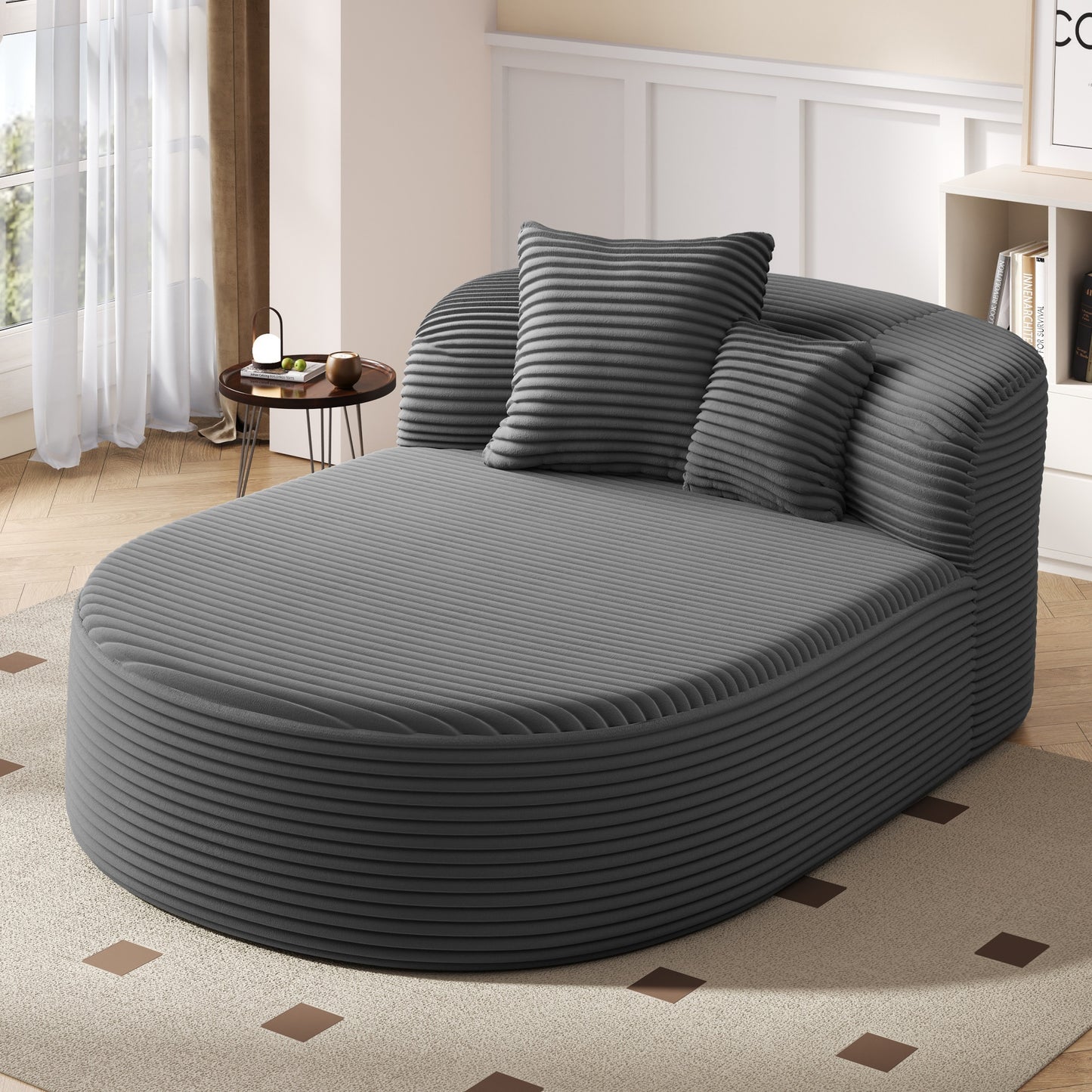 Modern Chaise Lounge Sofa Boneless Couch with Pillows - Gray - detail view 2