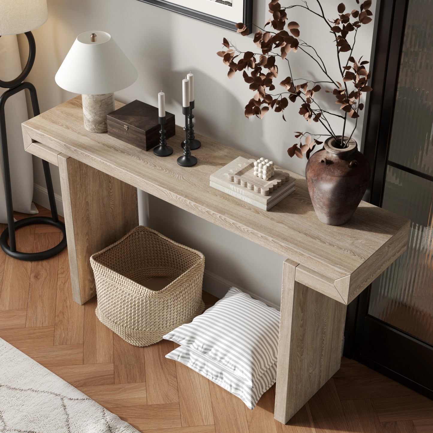 Farmhouse Sofa Table with Distressed Finish