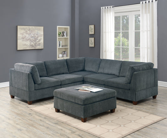 Living Room Furniture Grey Chenille Modular Sectional 6pc Set Corner Sectional Modern Couch 3x Corner Wedge 2x Armless Chairs and 1x Ottoman - primary color shot