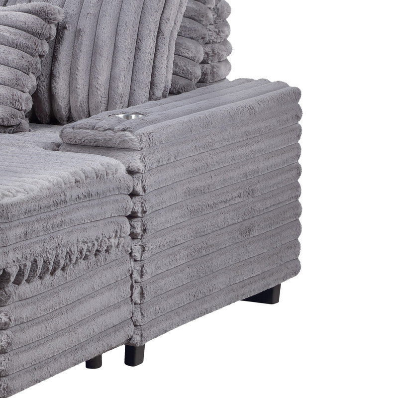 Melodia 67'w Gray Corduroy Oversized Sofa Chaise Lounge Chair with Cupholders & USB Charging Port - detail view 4