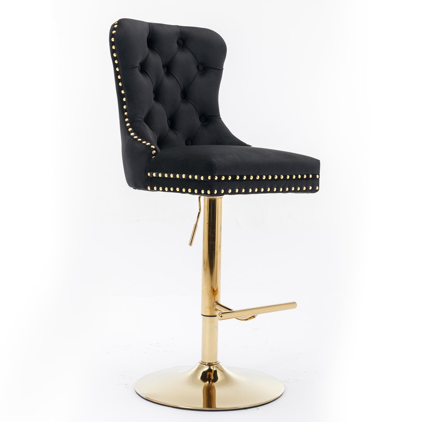 Black Velvet Tufted Bar Stool with Black Legs (Set of 2)