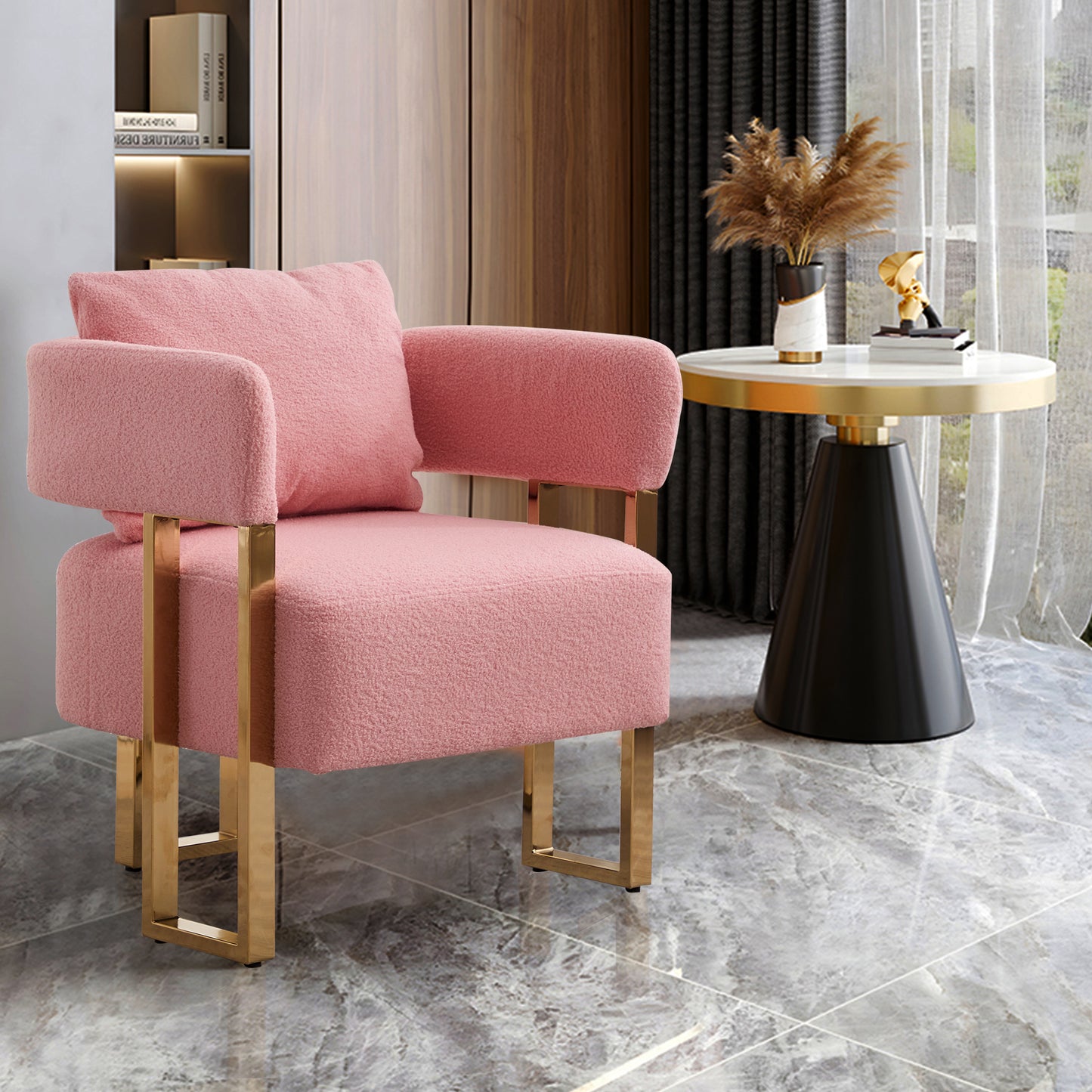 Gold Bouclé Steel Frame Accent Chair with Gold Legs - detail view 5