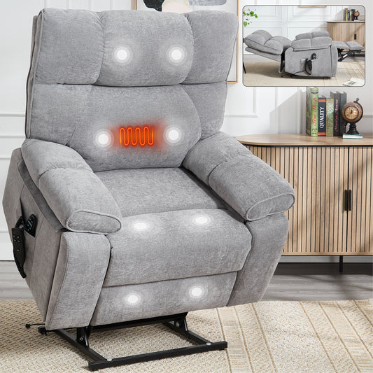 Grey Heat Massage Dual Motor Infinite Position Up to 350 LBS Large Electric Power Lift Recliners with Hidden Cup Holders - Gray - detail view 2