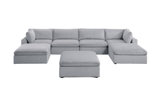 Dark Gray Color 7pc Modular Sectional Set Corduroy Upholstery Couch 2x Corner wedge 2x Armless Chairs 3x Ottomans Living Room Furniture - detail view 2