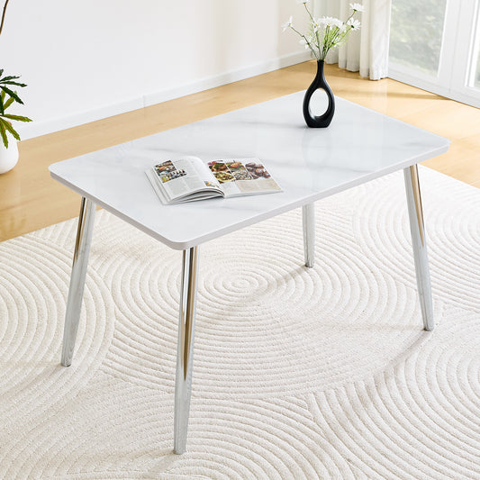 Modern Minimalist Rectangular Dining Table - White & Silver - primary color shot