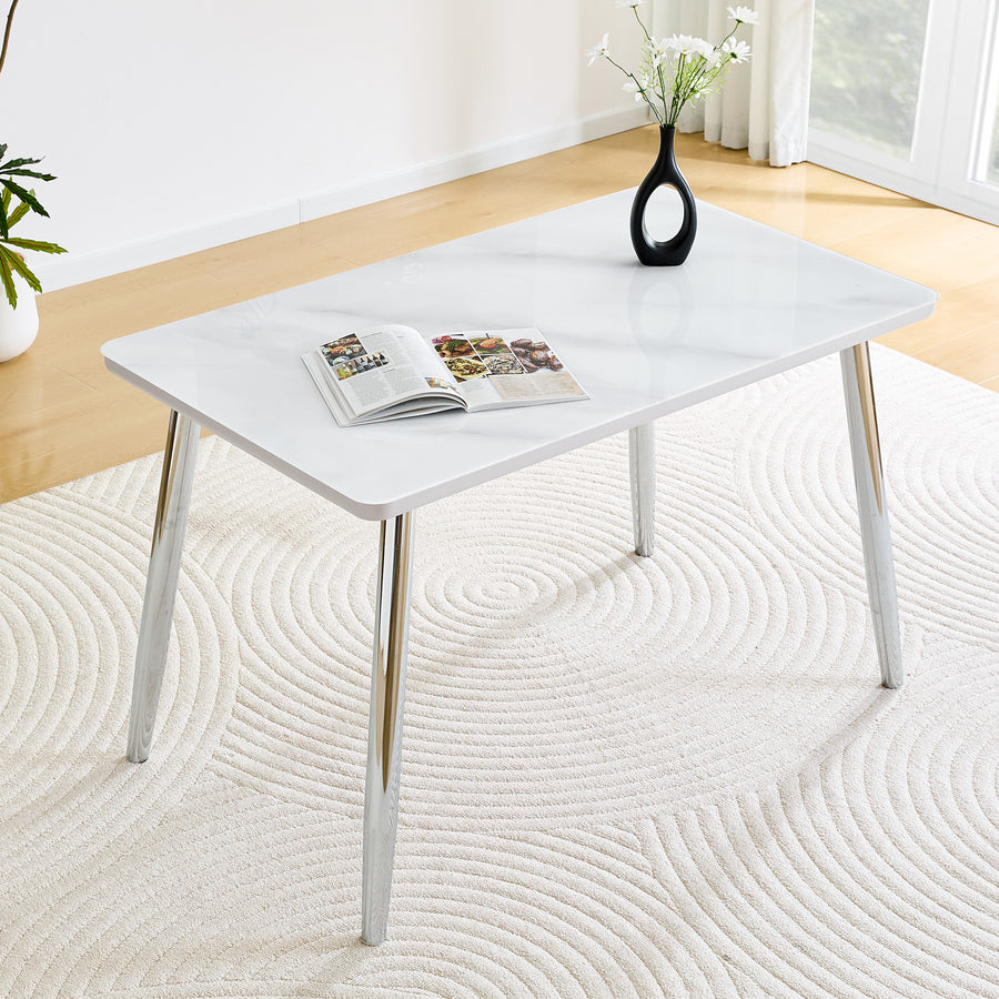 Modern Minimalist Rectangular Dining Table - White & Silver - primary color shot