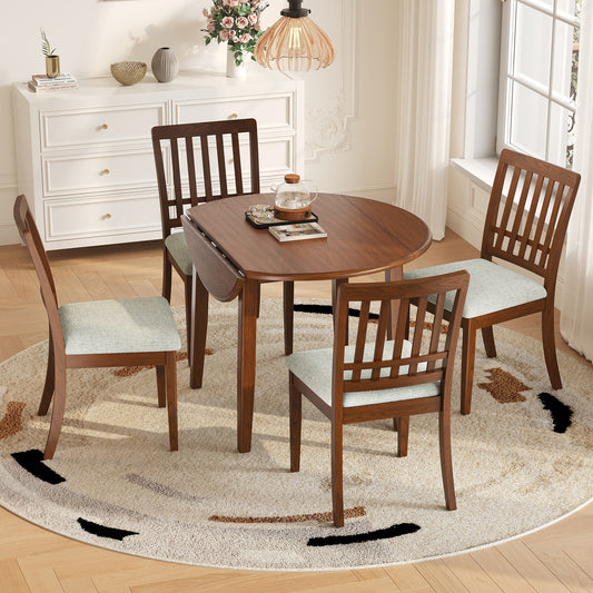 5-Piece Round Dining Table Set for 4 People - Brown - Gray - primary color shot