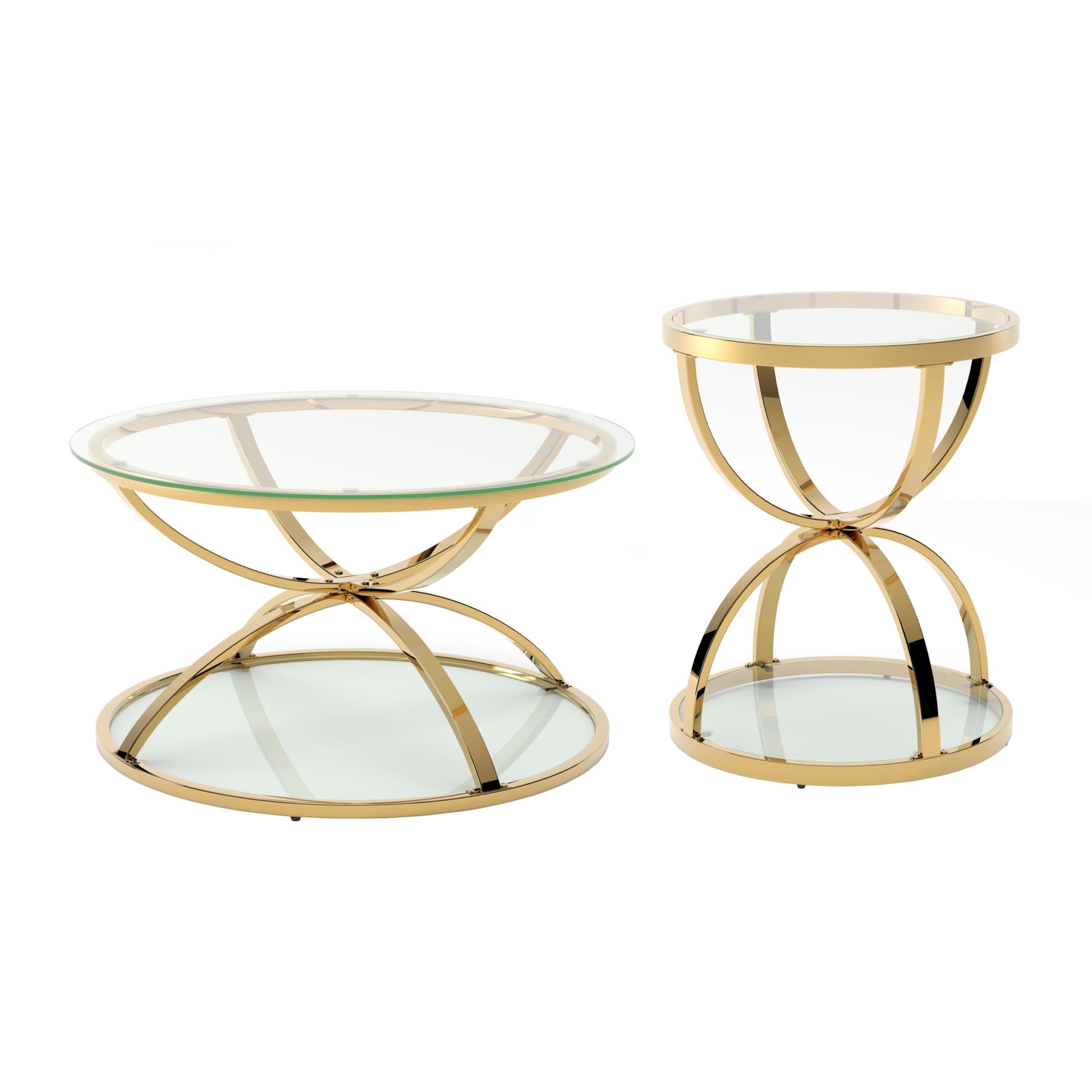 Gold Glass,Iron 2-Piece Accent Table Set with Gold Legs (Set of 2) - detail view 6