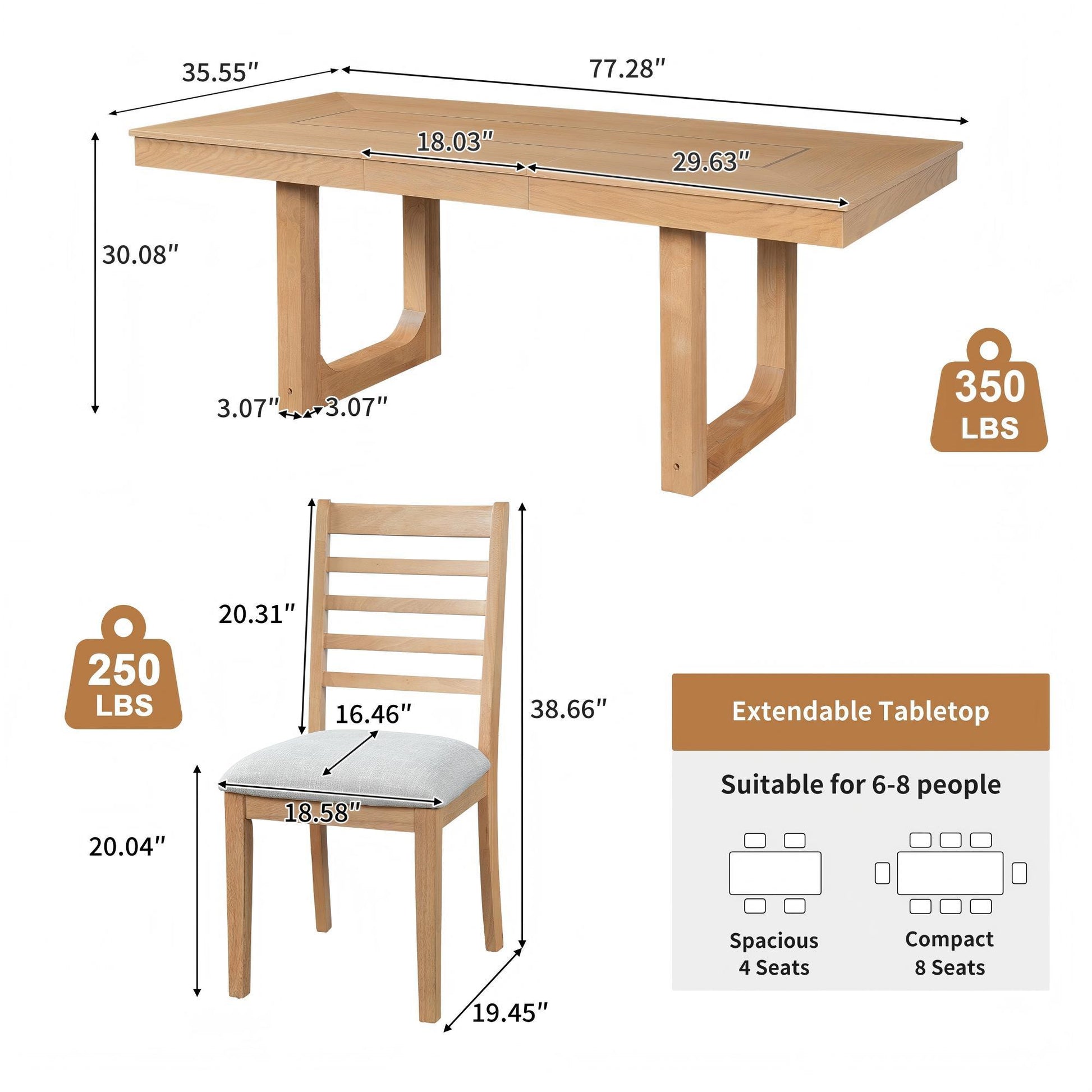 5-Piece Extendable Dining Table Set - Natural - detail view 3