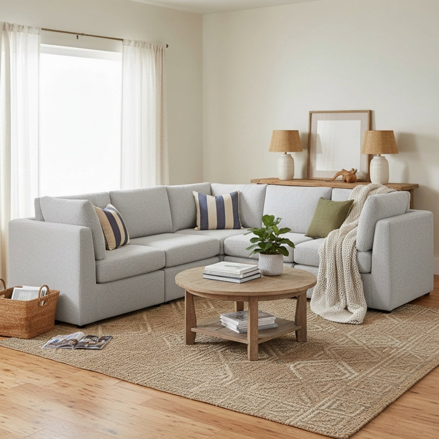 Chauncy 5-PC Sectional in Gray with Performance Fabric, Modular Design for Modern Living Rooms - detail view 5