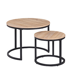 Oak Wood+metal Steel Frame Nesting Tables with Wood Legs - detail view 8