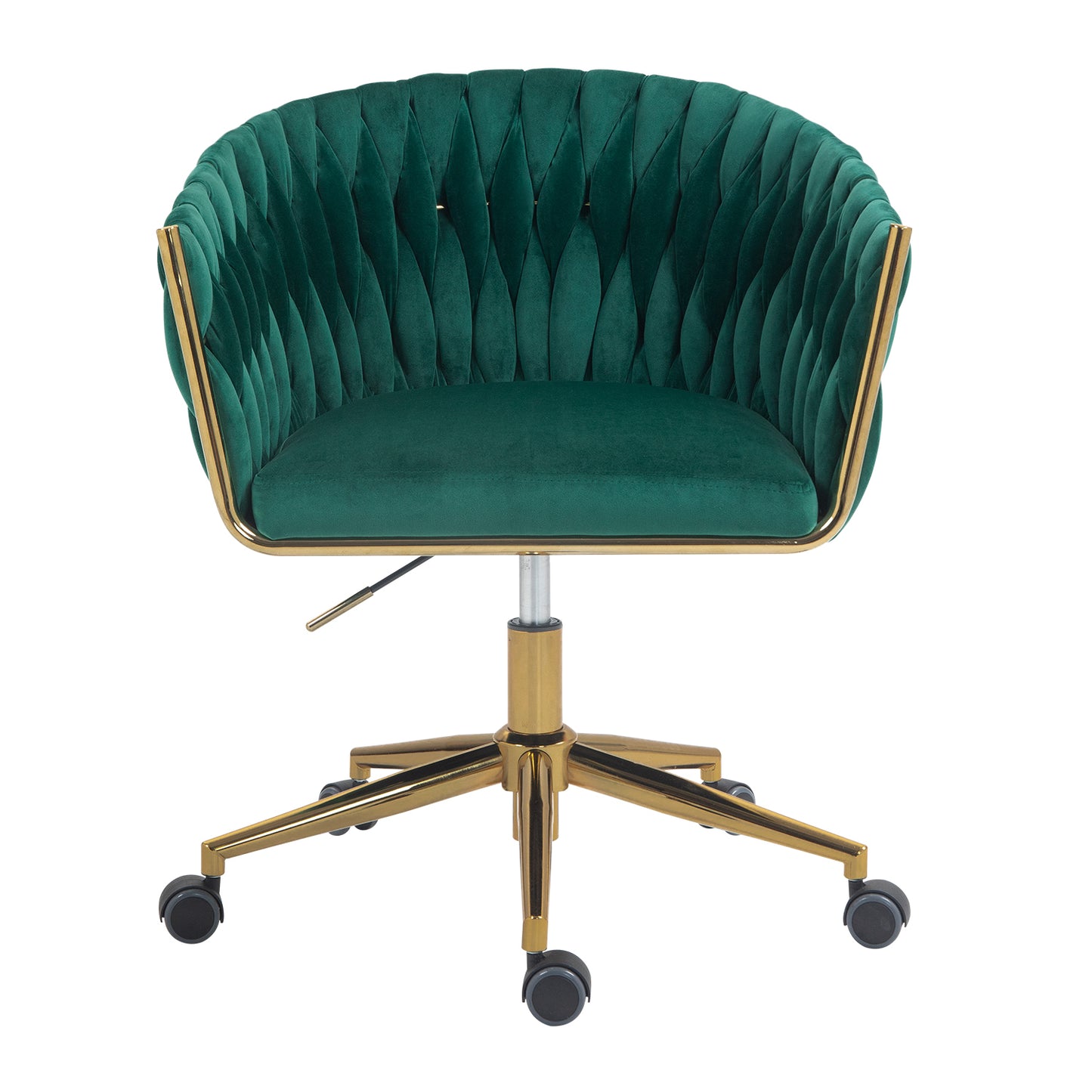 Stylish Green Hand-Woven Backrest Office Chair with Wheels, Height Adjustable & 360° Swivel