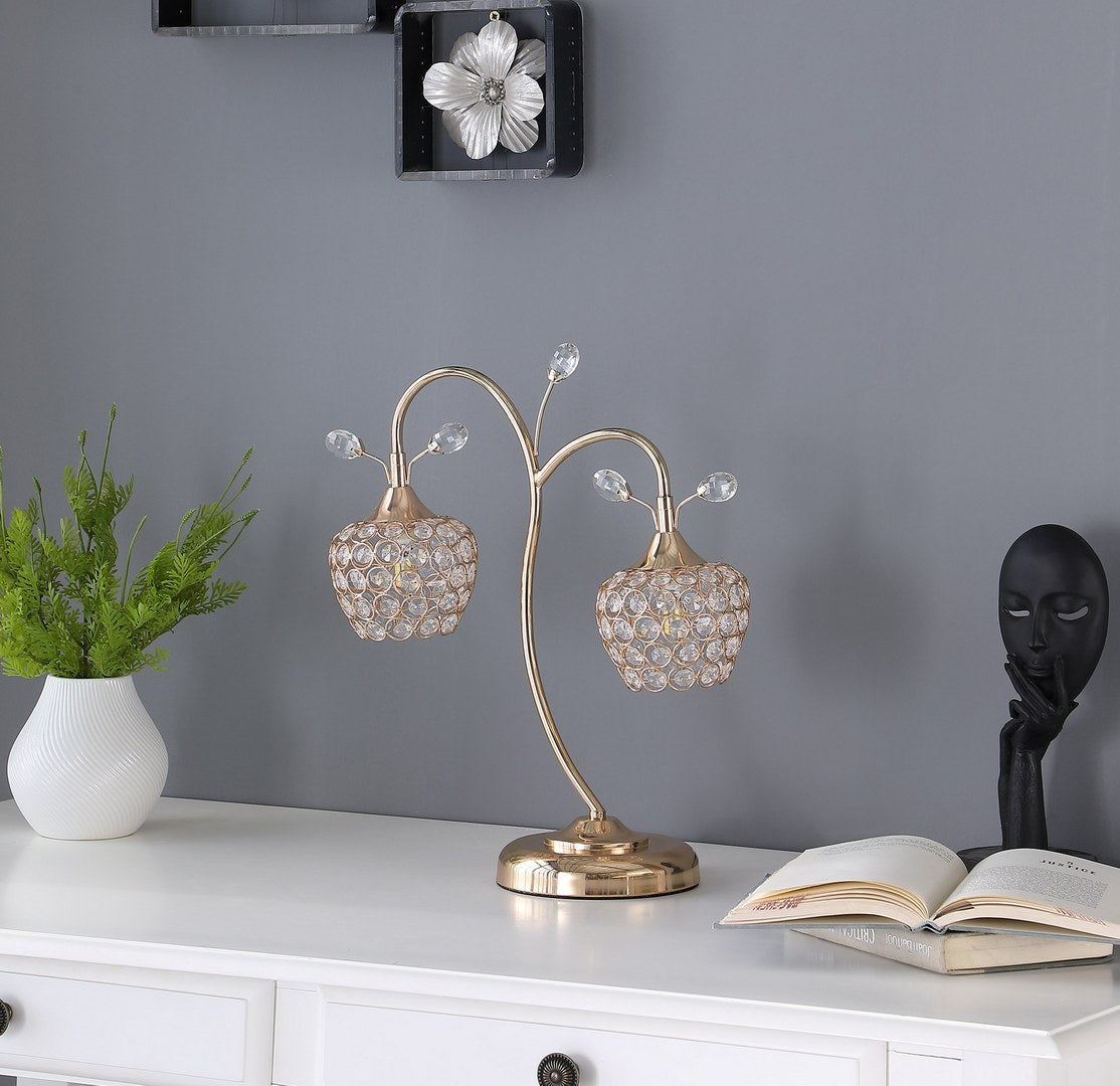 17.25' Rose Gold 2-Floral Bell Glam Metal Table Lamp