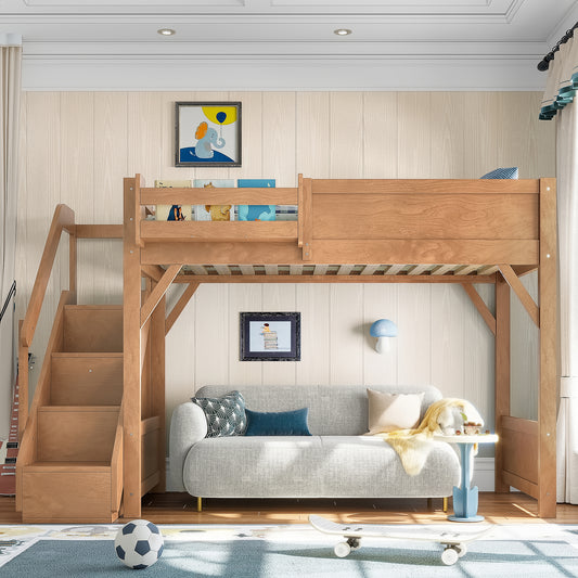 Twin Size Loft Bed with Built-in Wardrobe and Storage Space - Antique Natural - detail view 2
