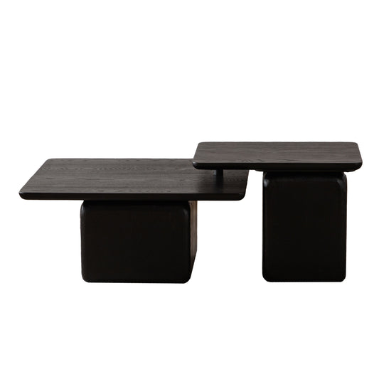 Black MDF 2-Piece Accent Table Set with Black Legs (Set of 2) - primary color shot