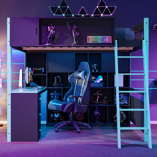 Full Size Wood Loft Bed with Desk - Blue - detail view 2