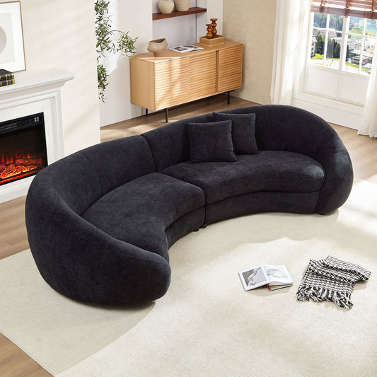 125.98' Modern Curved Sofa with Elegant Love Heart Design - Black - detail view 3