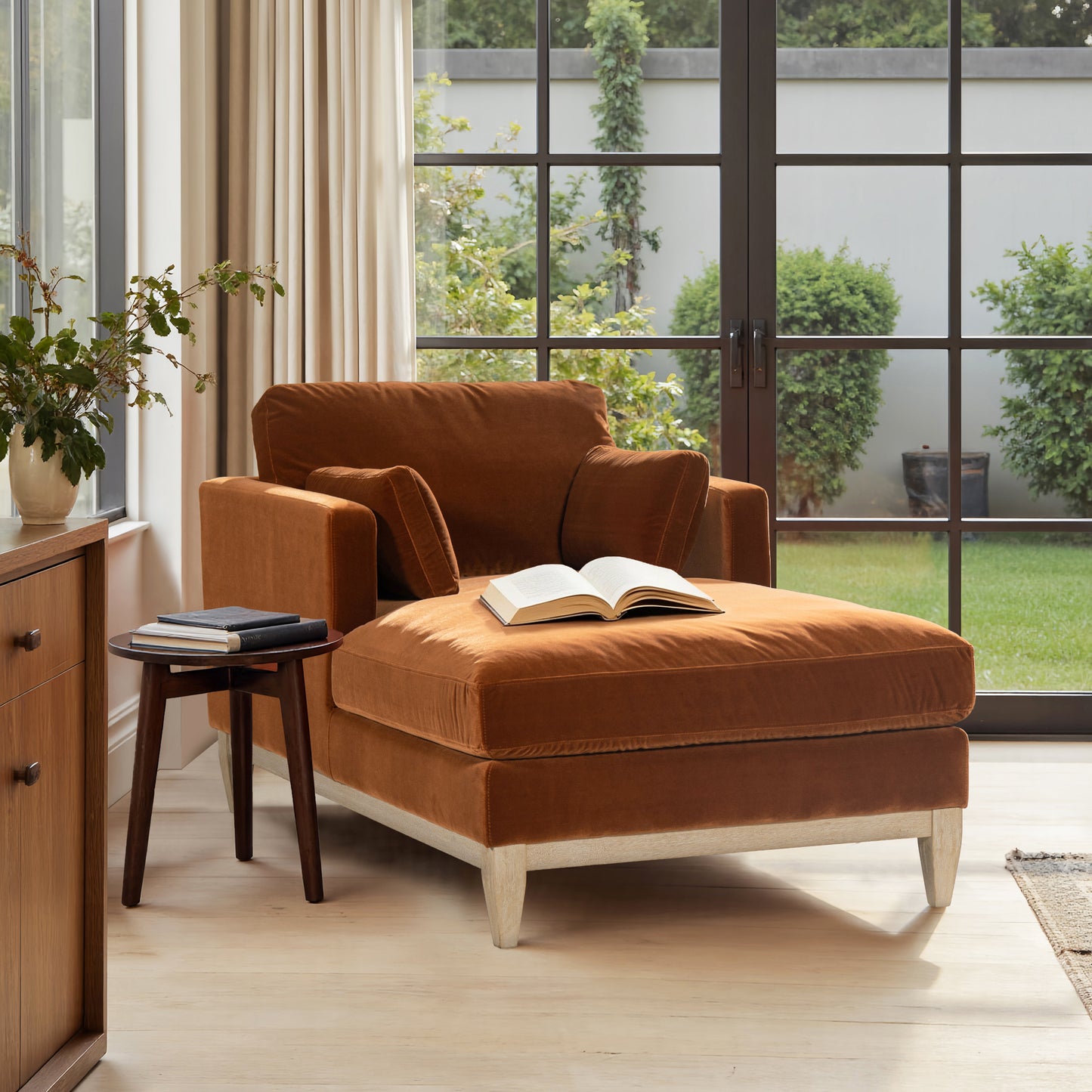 Knox 65' Modern Farmhouse Chaise Lounge Chair - Orange - detail view 2