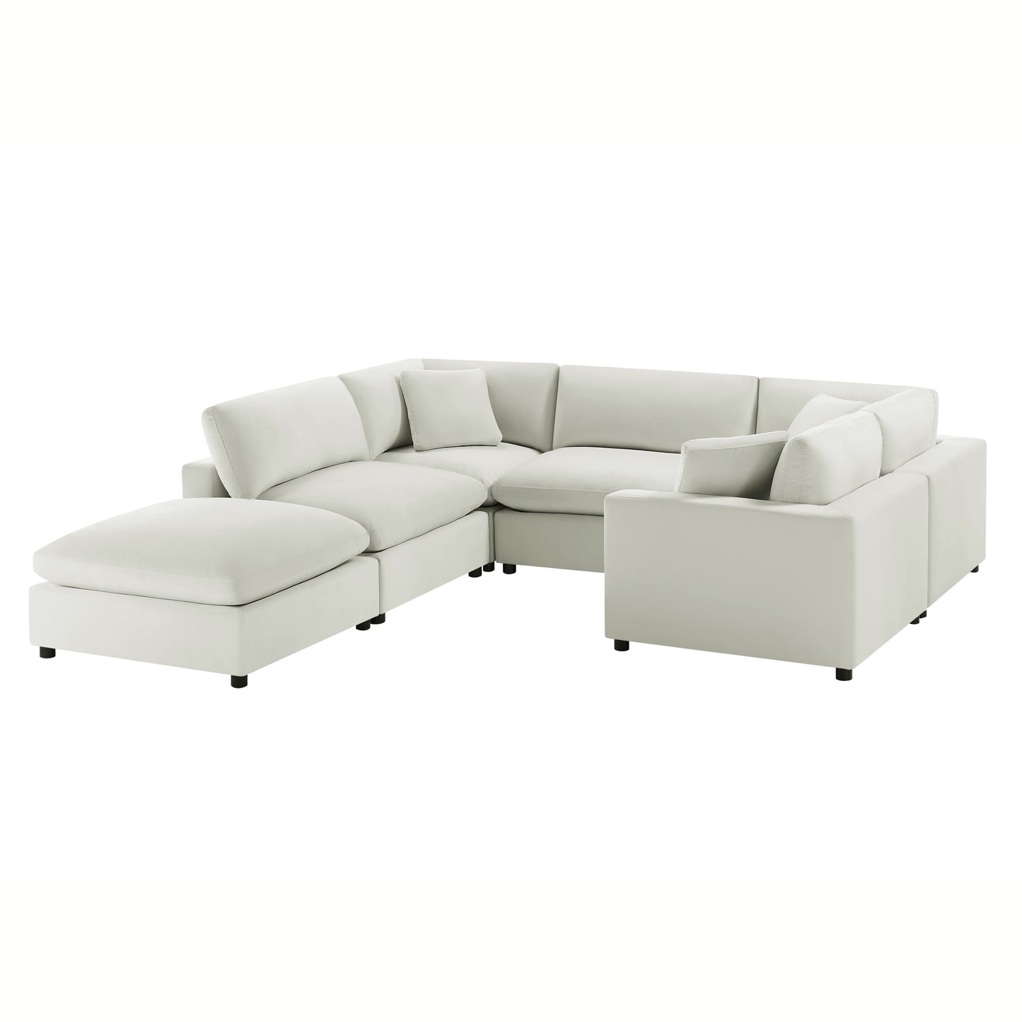 Caylie Modular 6-Piece Sectional in Ivory with Plush Polyester Upholstery and Solid Wood Legs - detail view 3