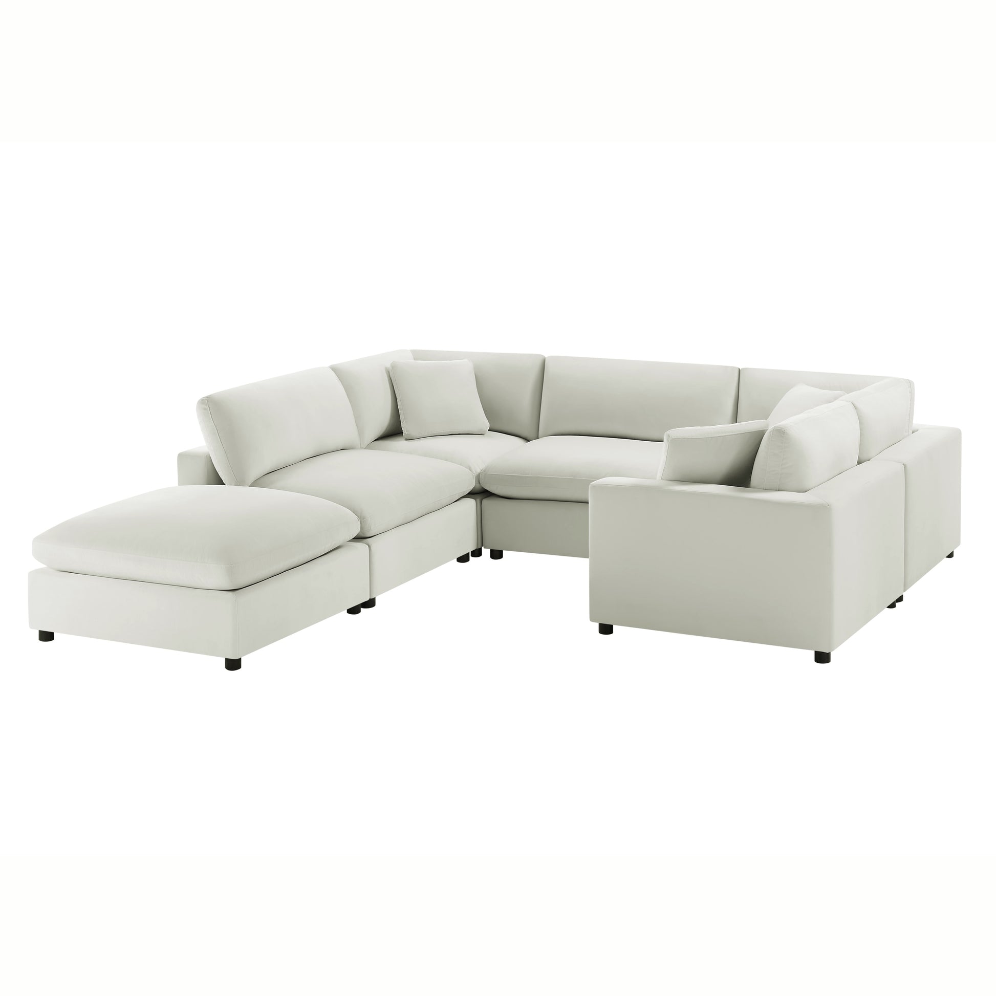 Caylie Modular 6-Piece Sectional in Ivory with Plush Polyester Upholstery and Solid Wood Legs - detail view 3