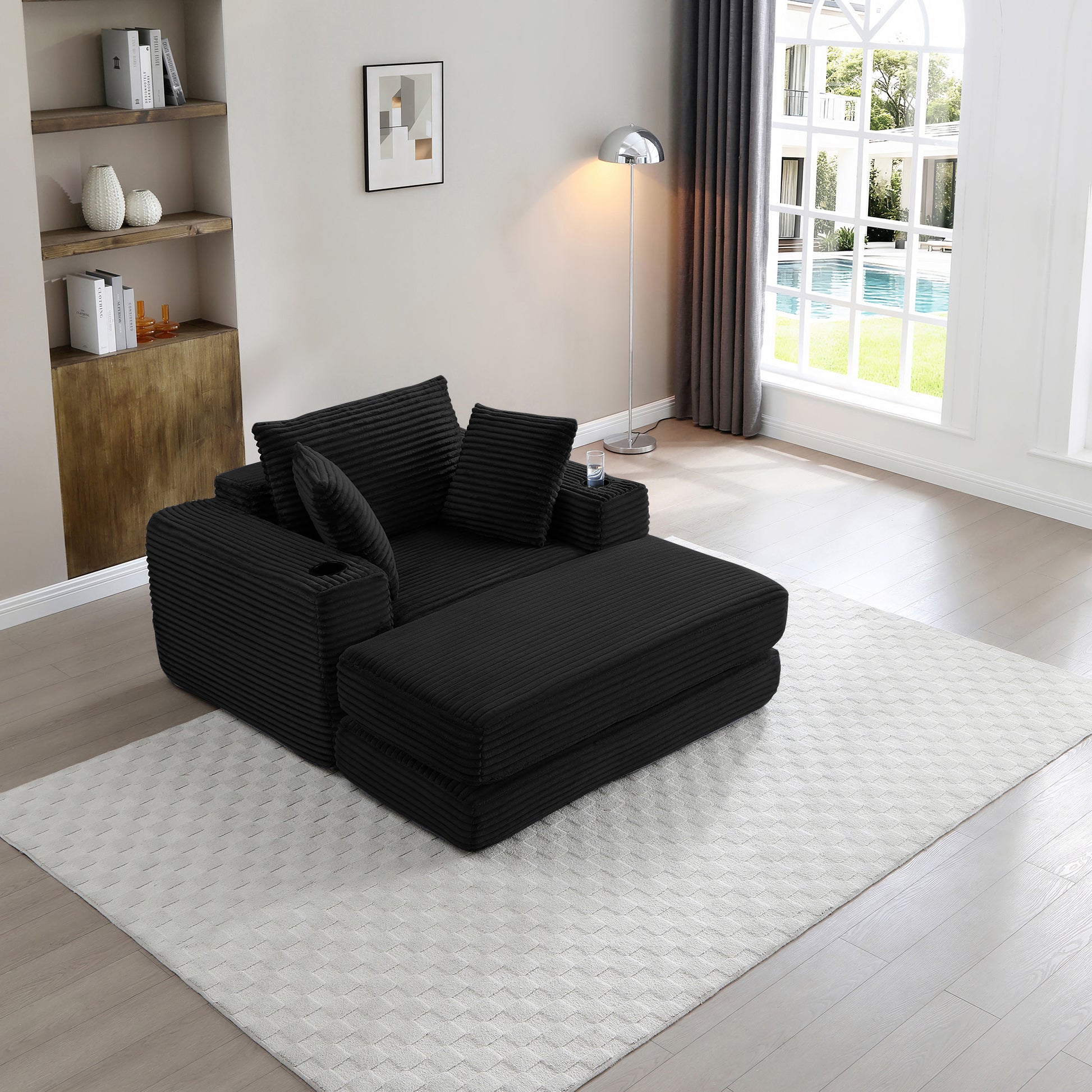 52" Boneless Chaise Lounge Chair Indoor-Oversized Cloud-Like Cozy Comfy Modular 3-in-1 Sofa Bed for Reading - Black - primary color shot