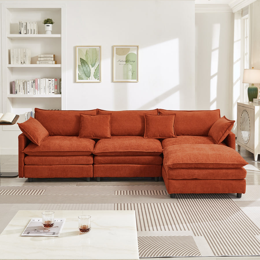 105' Modular Sectional Couch,Upholstered Soft Chenille Fabric Sofa,3 Seater with Ottoman L Shape Sofa Dark Orange - primary color shot