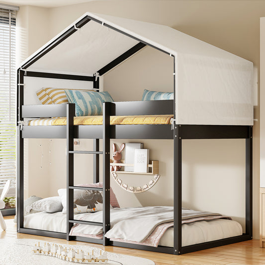 Oliver Twin Over Twin Wood Bunk Bed with Tent, Espresso
