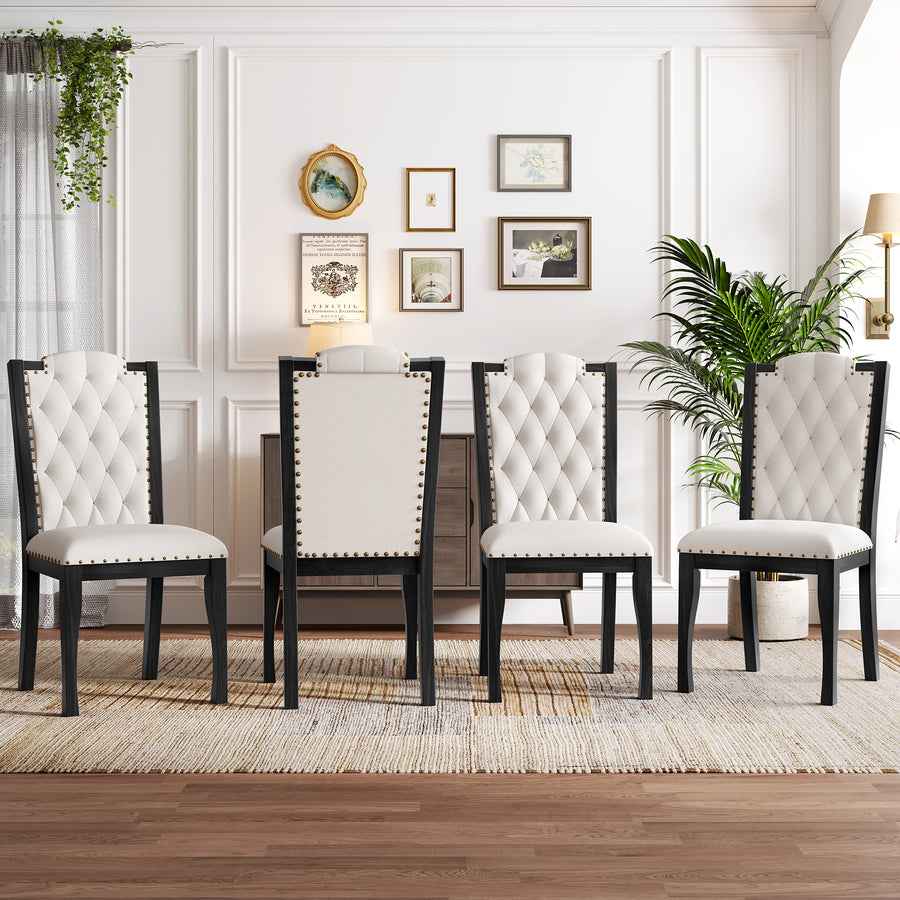 Upholstered Dining Chairs Set of 4 - Beige+black - primary color shot