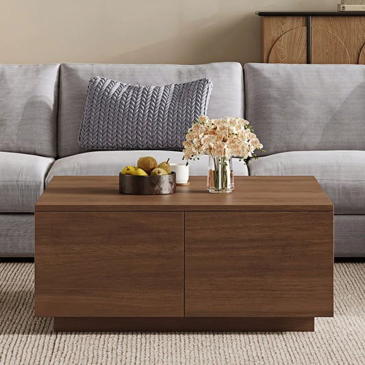 33.25' Square Coffee Table with 4 Drawers, Walnut