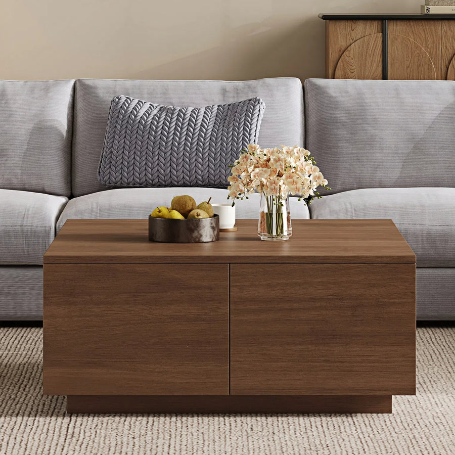 33.25' Square Coffee Table with 4 Drawers, Walnut