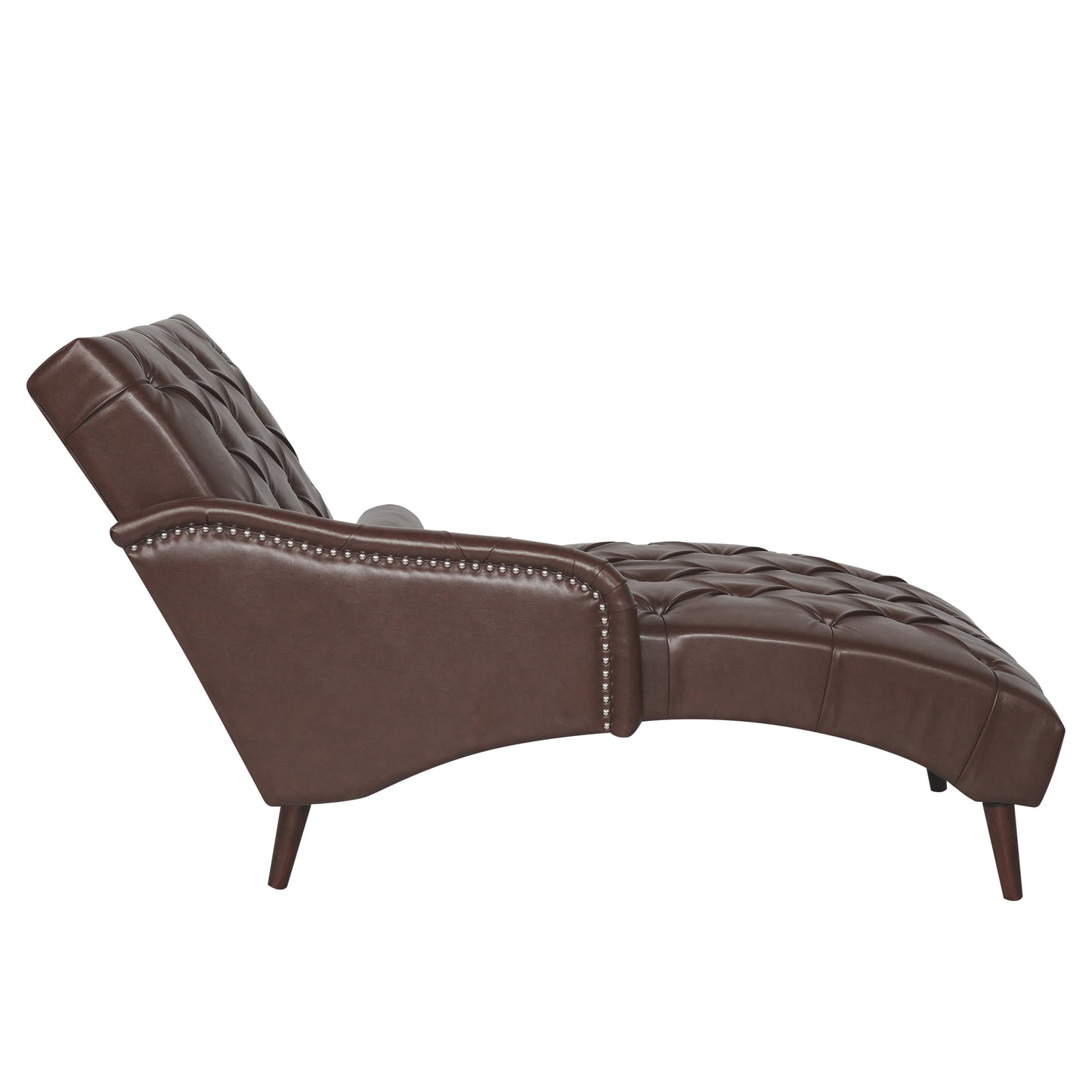 Chaise Lounge Arm Chair Indoor with Pillow & Solid Wood Legs - Brown - detail view 7