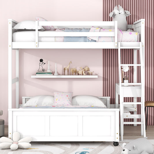 Twin over Full Bunk Bed with Desk - White - detail view 2