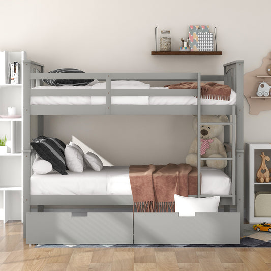 Full over Full Bunk Bed with Drawers and Ladder - Gray - detail view 2
