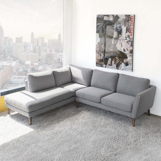 Benson Mid-Century Modern Grey Fabric Sectional Sofa with Left Facing Chaise Lounge - detail view 4