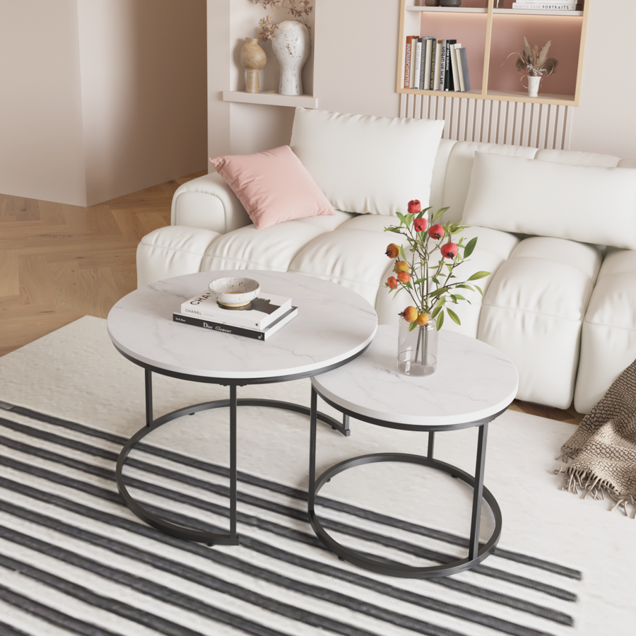 White Wood+metal Steel Frame Nesting Tables with Wood Legs - detail view 6