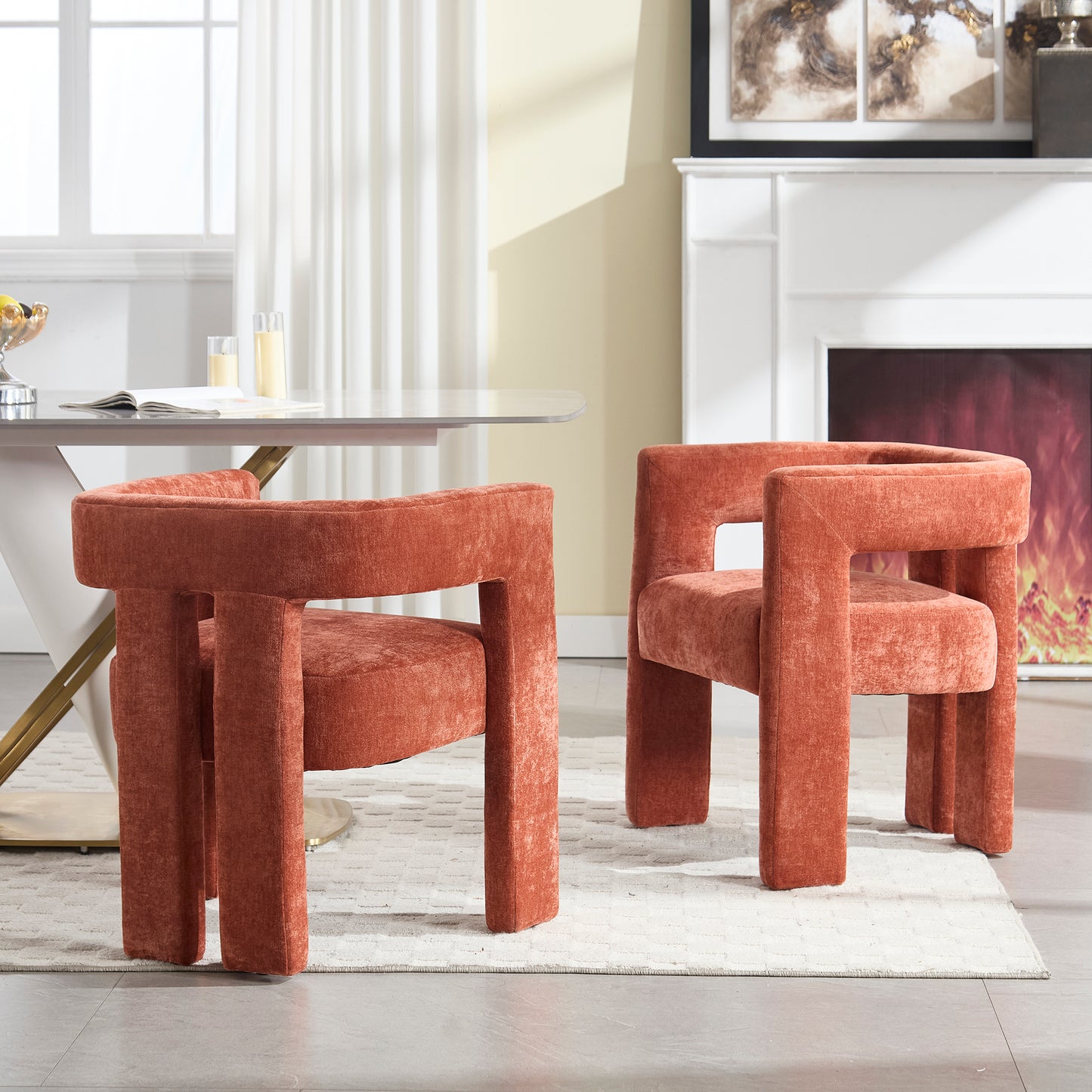 Suncrest Chenille Accent Chairs – Set of 2, Burnt Orange