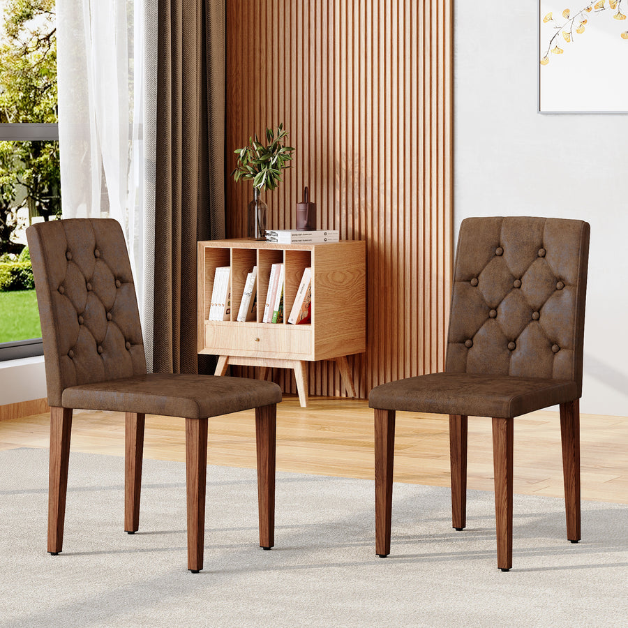 Brown Upholstered Fabric Dining Chairs with Wood Legs (set of 2) - primary color shot