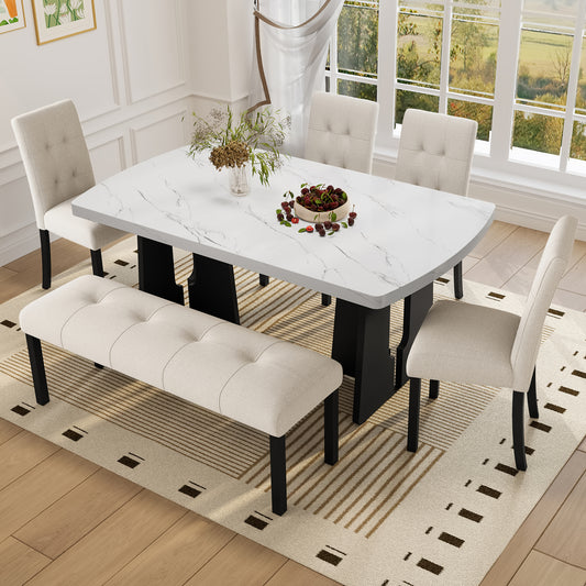6 Piece Modern Dining Table Set - Beige - White - primary color shot