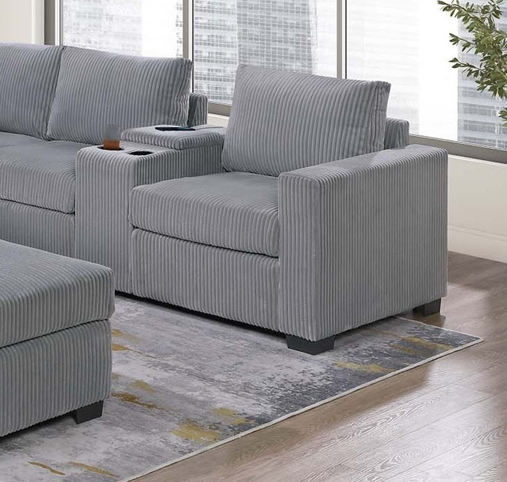 Modern Functional Light Gray Corduroy Upholstered Sectional Set Living Room One Arm Loveseat Wedge Console Ottoman 4pc Couch Sofa Set - detail view 4