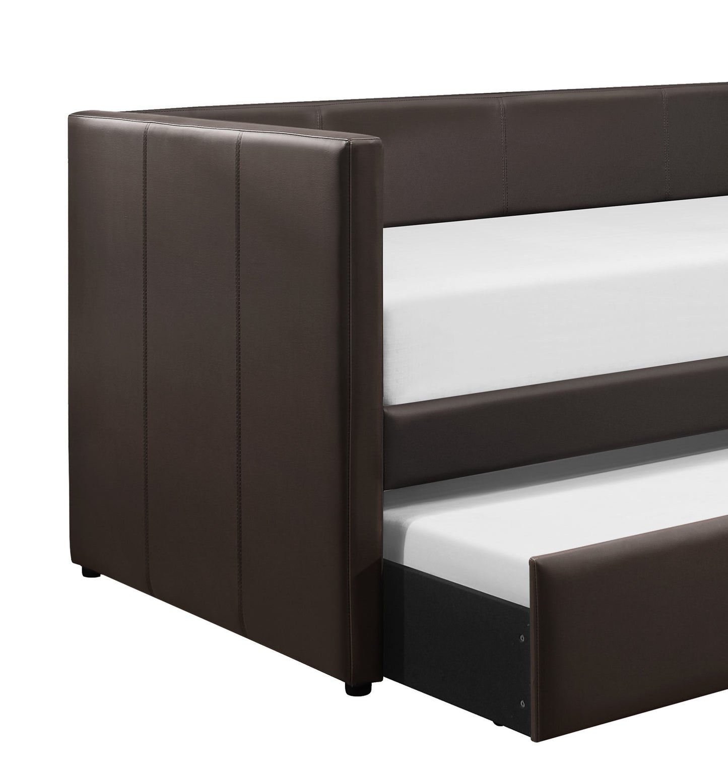 Laken Brown Faux Leather Contemporary Daybed with Trundle