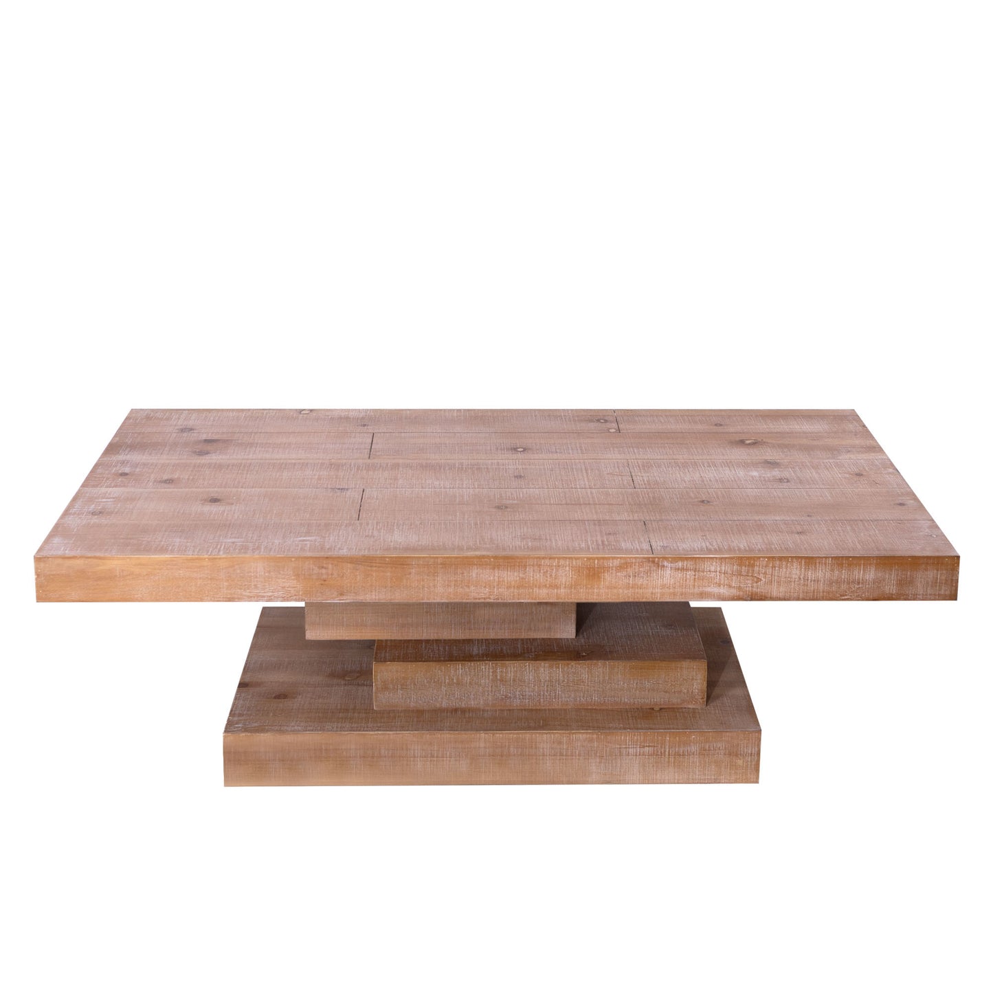 Orvin 47” Rustic Block Base Coffee Table – Natural Wood Finish