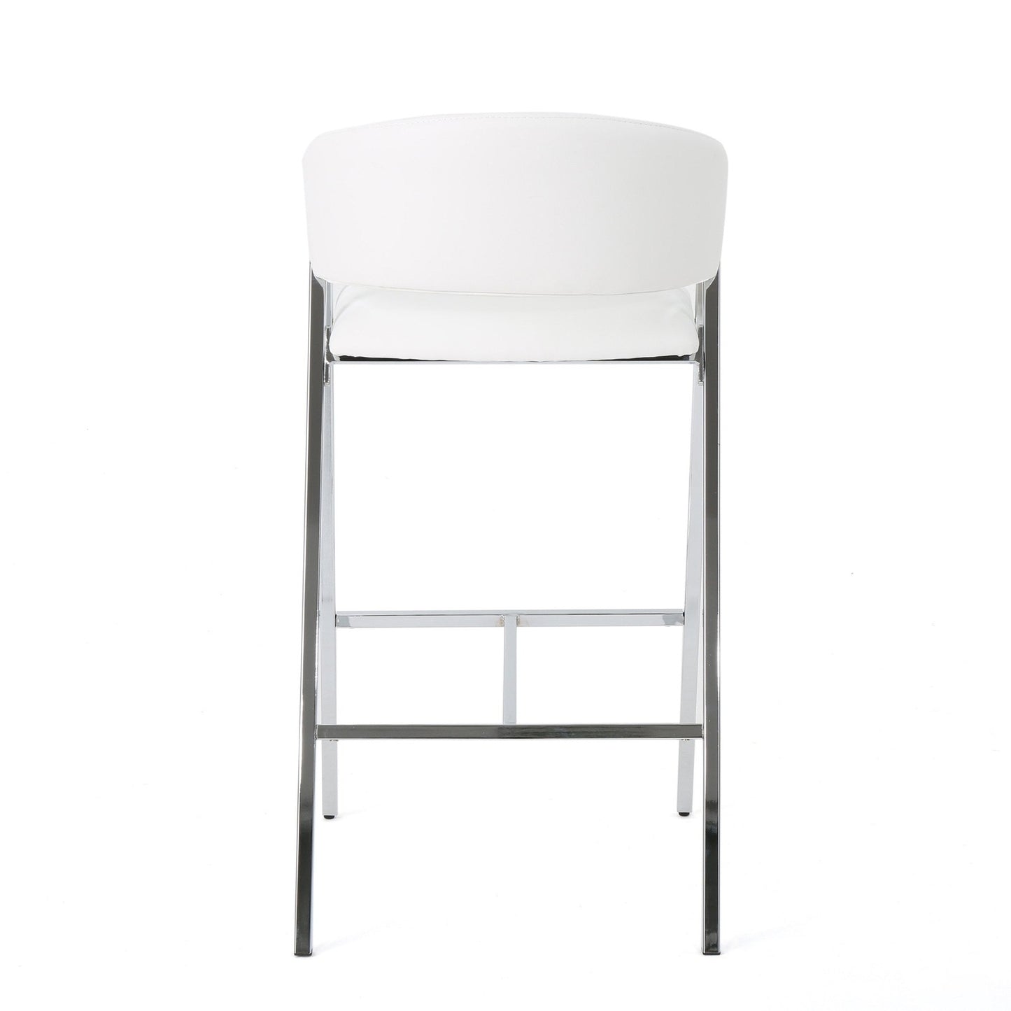 Misha Modern White PU Leather & Silver Bar Stools Set of 2