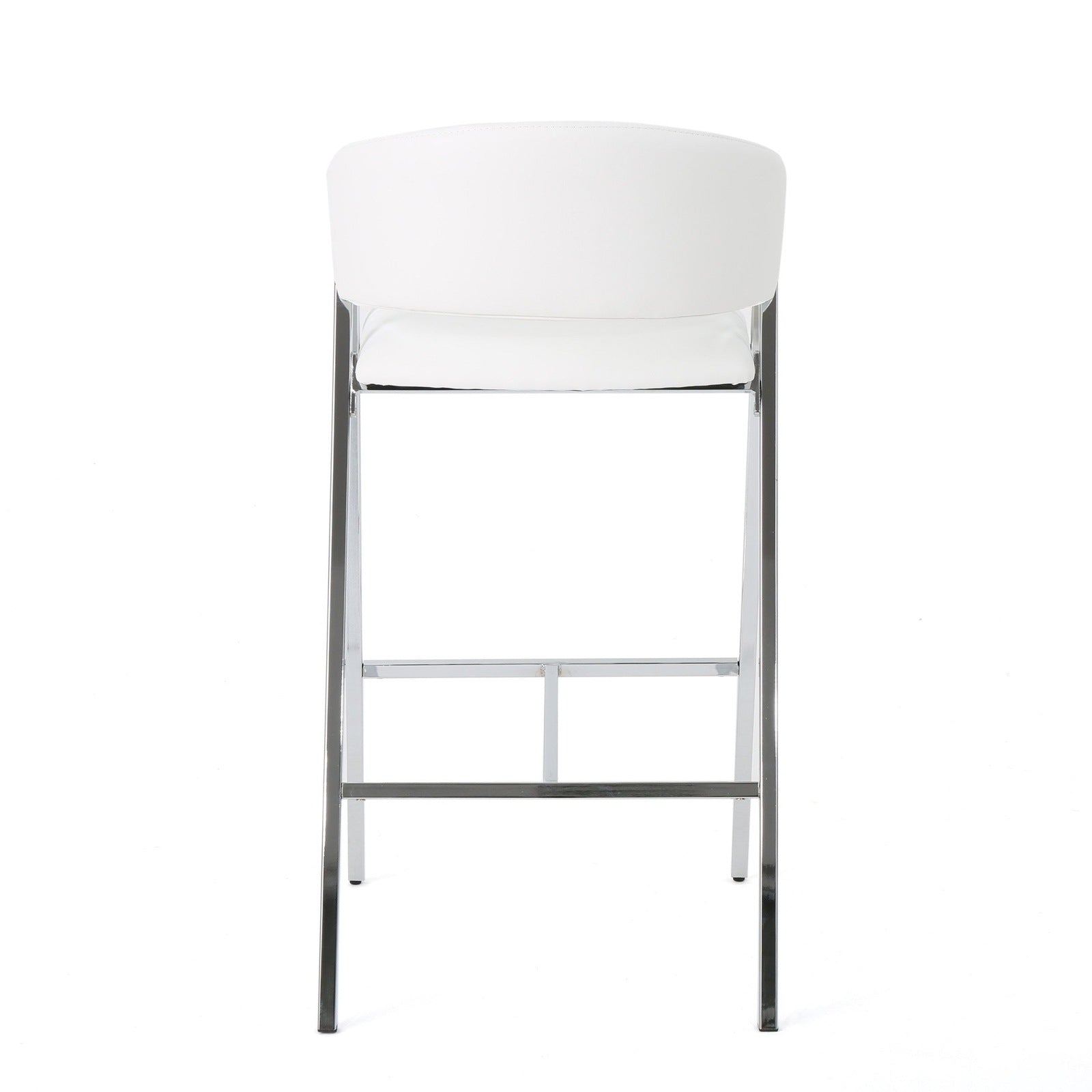 Misha Modern White PU Leather & Silver Bar Stools Set of 2