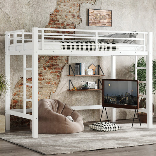 Twin XL Size Metal Loft Bed - White - primary color shot
