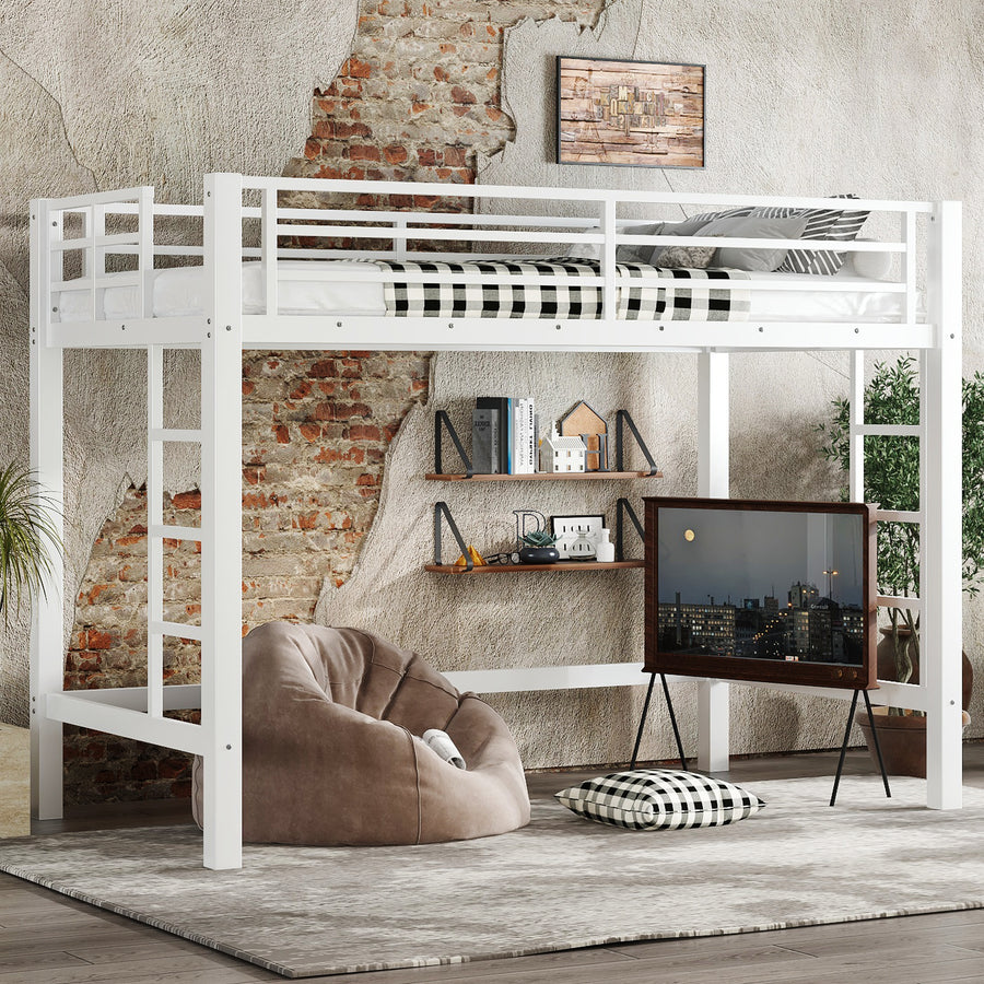 Twin XL Size Metal Loft Bed - White - primary color shot