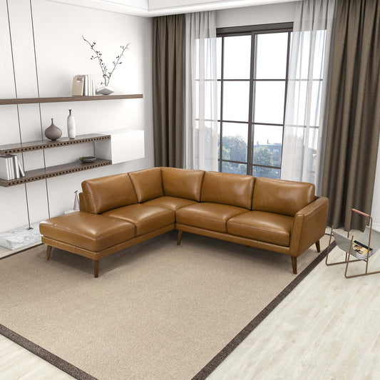 Mid-In Mod Benson Tan Leather Sectional Sofa with Left Facing Chaise - primary image